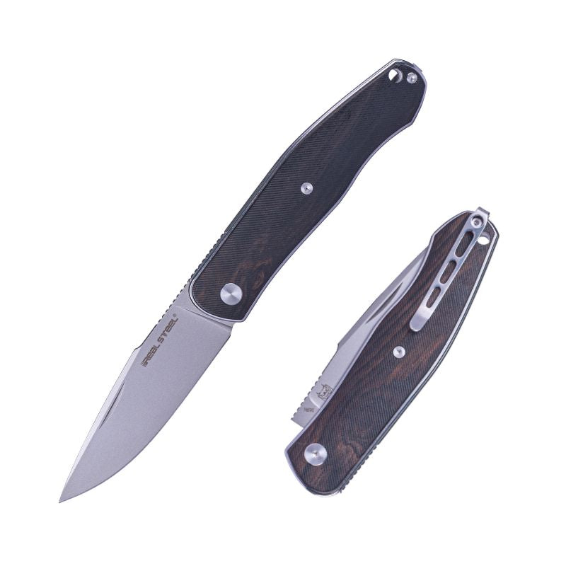 Real Steel Serenity Slipjoint Folding Knife (3.43" N690 Satin Drop Point Blade) Ebony Wood Handle