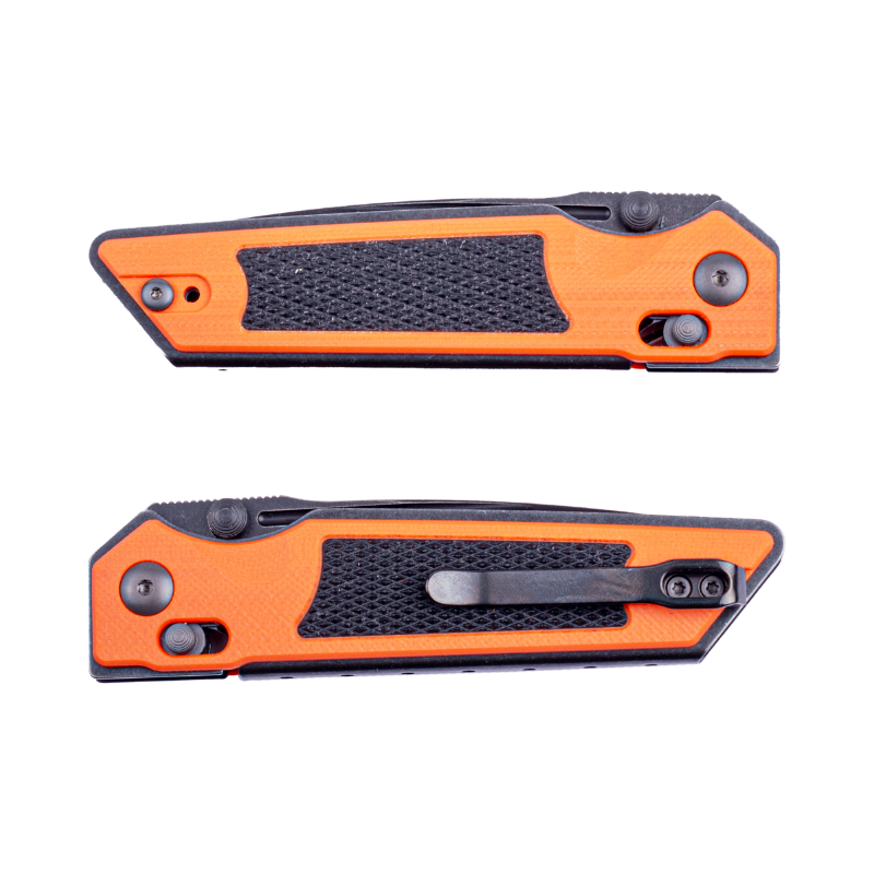 Real Steel Sacra Tactical Crossbar Lock Folding Knife- 3.31" Blackwash Serrated Böhler K110 Blade, Orange G10 Handle