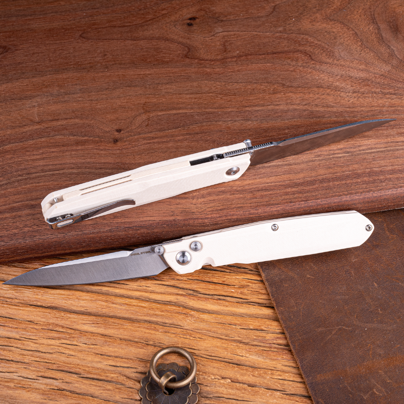 Real Steel G5 Metamorph Button Lock Folding Knife - 3.62" Alleima 14C28N Plain Blade & Ivory G10 Handle