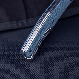 Real Steel Serenity Front Flipper / Liner Lock Folding Knife 3.43" N690 Satin Blade, Denim Micarta Handle
