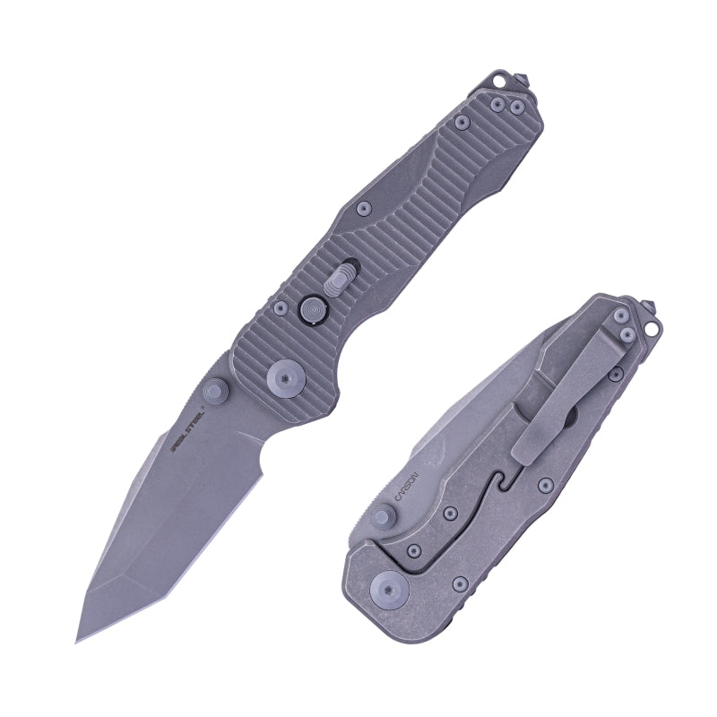 Real Steel Evolution Frame Lock & Button Unlocking Heavy Duty Tactical Knife, 3.78" S35VN Tanto Blade, Titanium Handle,