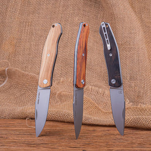 Real Steel Serenity Slipjoint Folding Knife (3.43" N690 Satin Drop Point Blade) Ebony Wood Handle