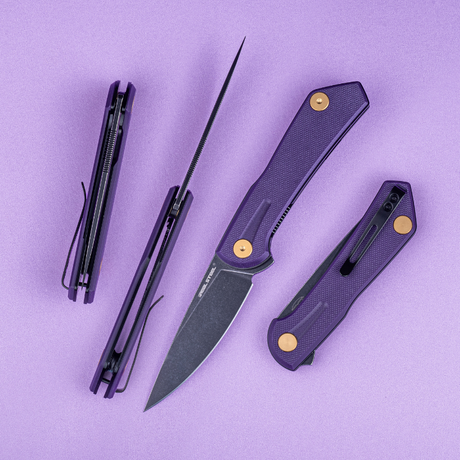 Real Steel Valore Liner Lock Flipper Knife 3.19'' Nitro-V Blackwash Blade, Purple G10 Handle