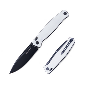 Real Steel Huginn Tactical Crossbar Lock Folding Knife -Black 3.66" VG-10 Blade and Milled White G10 Handle