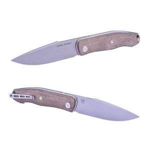 Real Steel Serenity Front Flipper / Liner Lock Folding Knife 3.43" N690 Satin Blade, Natural Micarta Handle