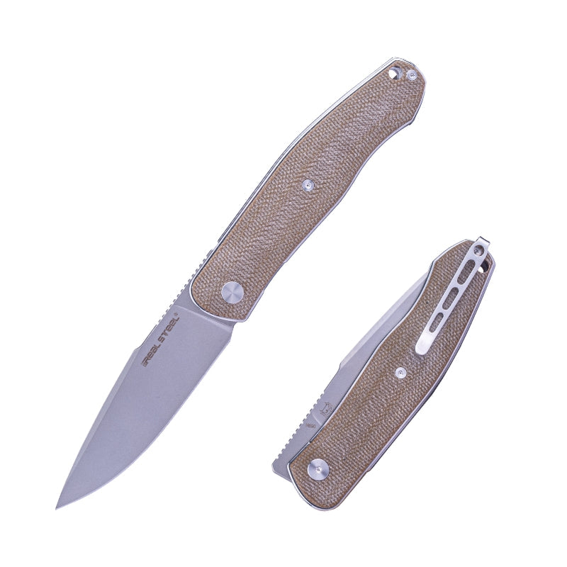Real Steel Serenity Front Flipper / Liner Lock Folding Knife 3.43" N690 Satin Blade, Green Micarta Handle