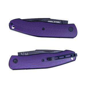 Real Steel Serenity Slipjoint Folding Knife (3.43" N690 Black Stonewashed Drop Point Blade) Purple G10 Handle