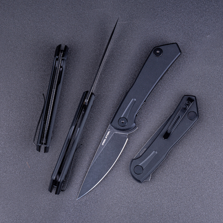 Real Steel Valore Liner Lock Flipper Knife 3.19'' Nitro-V Blackwash Blade, Black G10 Handle