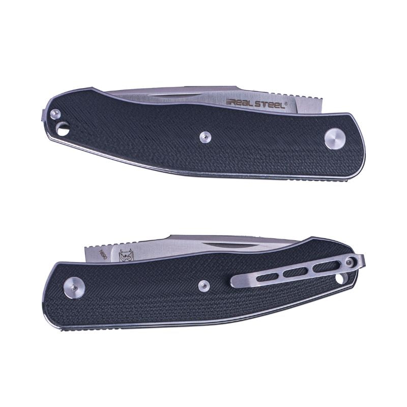 Real Steel Serenity Slipjoint Folding Knife  (3.43" N690 Satin Drop Point Blade) Black G10 Handle