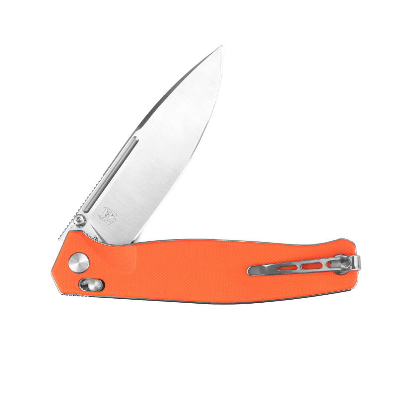 Real Steel Huginn Tactical Crossbar Lock Folding Knife -Black 3.66" VG-10 Blade and Milled Orange G10 Handle