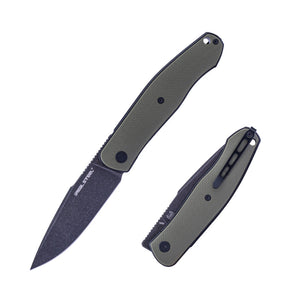 Real Steel Serenity Front Flipper / Liner Lock Folding Knife 3.43" N690 Blackwash Drop Point Blade, OD Green G10 Handle
