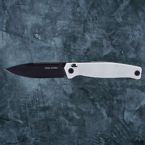 Real Steel Huginn Tactical Crossbar Lock Folding Knife -Black 3.66" VG-10 Blade and Milled White G10 Handle
