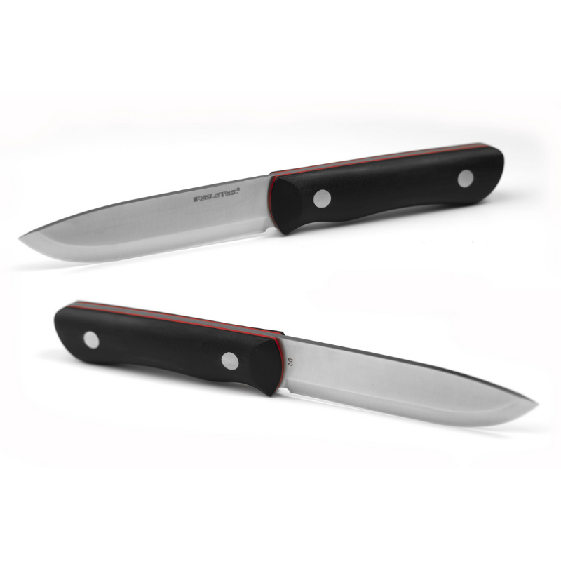 Real Steel Bushcraft III Fixed Knife -4.13" D2  Scandi Grind, Black G10 Handle with Red G10 Liner, Kydex Sheath
