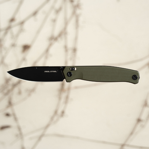 Real Steel Huginn Tactical Crossbar Lock Folding Knife -Black 3.66" VG-10 Blade and OD Green G10 Handle