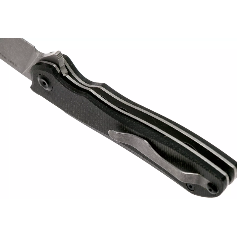 Real Steel Knives E801 Megalodon Flipper Knife 3.93" Alleima 14C28N Dark Stonewashed Blade, Black Micarta Handles