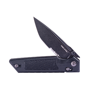 Real Steel Sacra Tactical Crossbar Lock Folding Knife- 3.31" Blackwash Serrated Böhler K110 Blade, Black G10 Handle