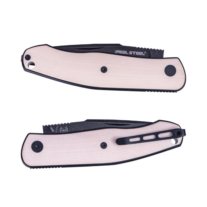 Real Steel Serenity Slipjoint Folding Knife (3.43" N690 Black Drop Point Blade) Ivory G10 Handle