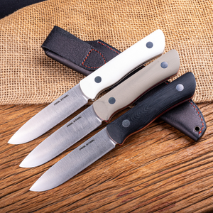 Real Steel Bushcraft III Fixed Knife -4.13" D2 Convex Grind and  Coyote G10 Handle with Red G10 Liners