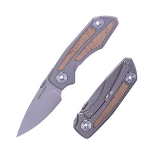 Real Steel Delta 2600 Frame Lock Folding Knife - 2.90" S35VN Stonewashed Drop Point Blade, Titanium with Natural Canvas Micarta Inlays
