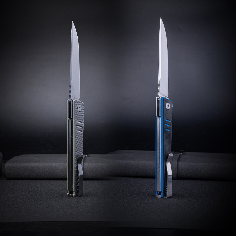 Real Steel Kikashi Flipper Knife 4.45'' Alleima 14C28N Stonewash ‎Blade,Liner Lock,Black/Blue G10 Handle