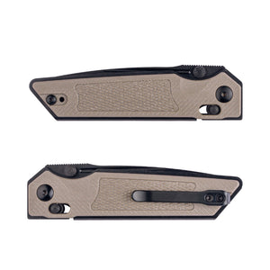 Real Steel Sacra Tactical Crossbar Lock Folding Knife- 3.31" Black Tanto Plain Böhler K110 Blade, Coyote G10 Handle
