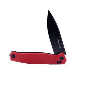 Real Steel Huginn Tactical Crossbar Lock Folding Knife -Black 3.66" VG-10 Blade and Milled Red G10 Handle