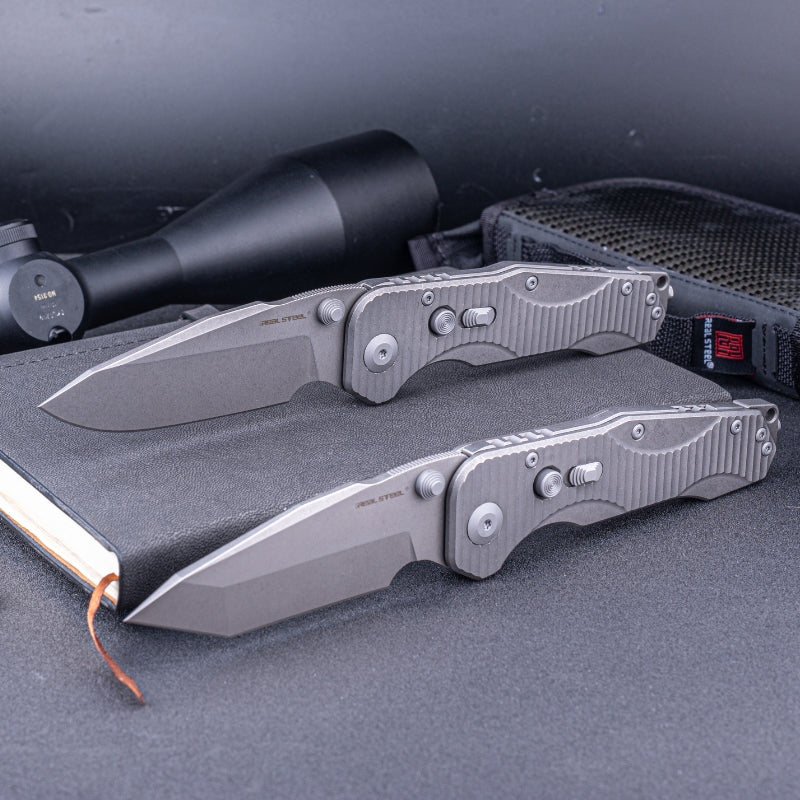 Real Steel Evolution Frame Lock & Button Unlocking, Drop Point (3.78" S35VN Blade) Titanium & Heavy Duty Tactical Knife