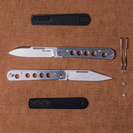 Real Steel Real Barlow RB-5 slip joint pocket knife - Clip point/Drop point (2.76" N690 blade) Interchangeable Handle Scales