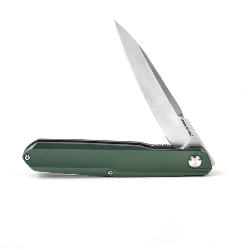 Real Steel Knives G5 Metamorph Mk II Front Flipper Knife 3.54" Alleima 14C28N Plain Blade, Racing Green Aluminum Handle