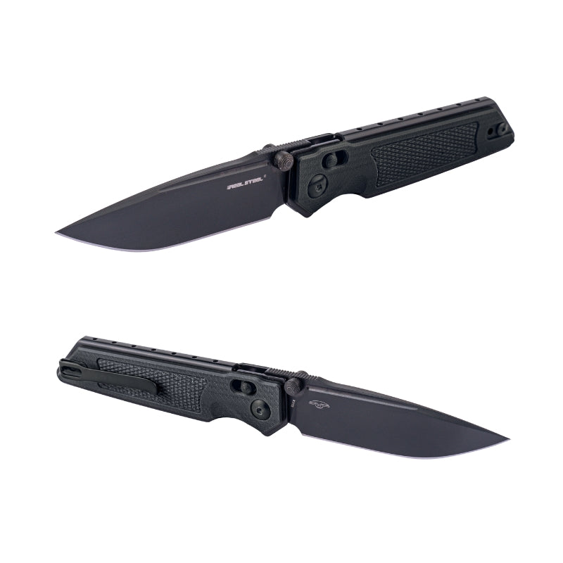 Real Steel Sacra Tactical Crossbar Lock Folding Knife- 3.31" Black Tanto Plain Böhler K110 Blade and G10 Handle