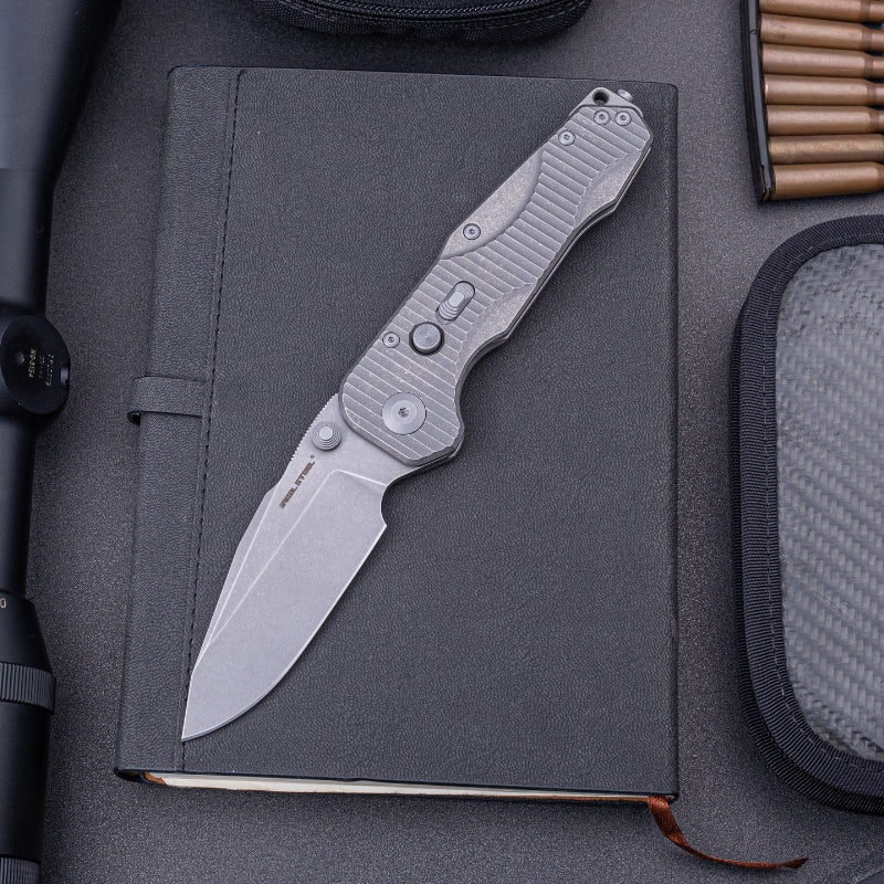 Real Steel Evolution Frame Lock & Button Unlocking, Drop Point (3.78" S35VN Blade) Titanium & Heavy Duty Tactical Knife, Designed by Carson Huang