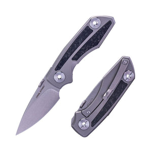 Real Steel Delta 2600 Frame Lock Folding Knife - 2.90" S35VN Stonewashed Drop Point Blade, Titanium Handles with Shredded Carbon Fiber Inlays