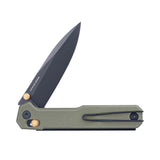 Real Steel Perix Crossbar Lock Folding Knife 3.39''Nitro-V Black PVD Coated Drop Point Blade, Olive Green Handle