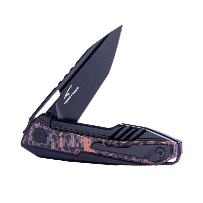 Real Steel Bullet Frame Lock Front Flipper Knife  (2.91"  S35VN Modified Tanto Blade) Titanium Handles with Fat Carbon Snakeskin Copper Inlays