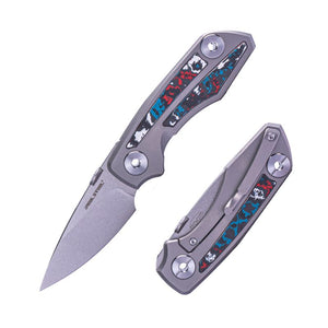 Real Steel Delta 2600 Frame Lock Folding Knife  - 2.90" S35VN Stonewashed Drop Point Blade, Titanium Handles with Nebula FatCarbon Inlays