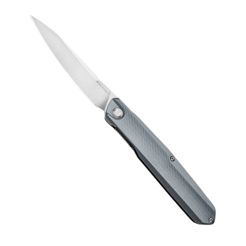 Real Steel Knives G5 Metamorph Mk II Front Flipper Knife 3.54" Alleima 14C28N Plain Blade, textured soft gray Handle