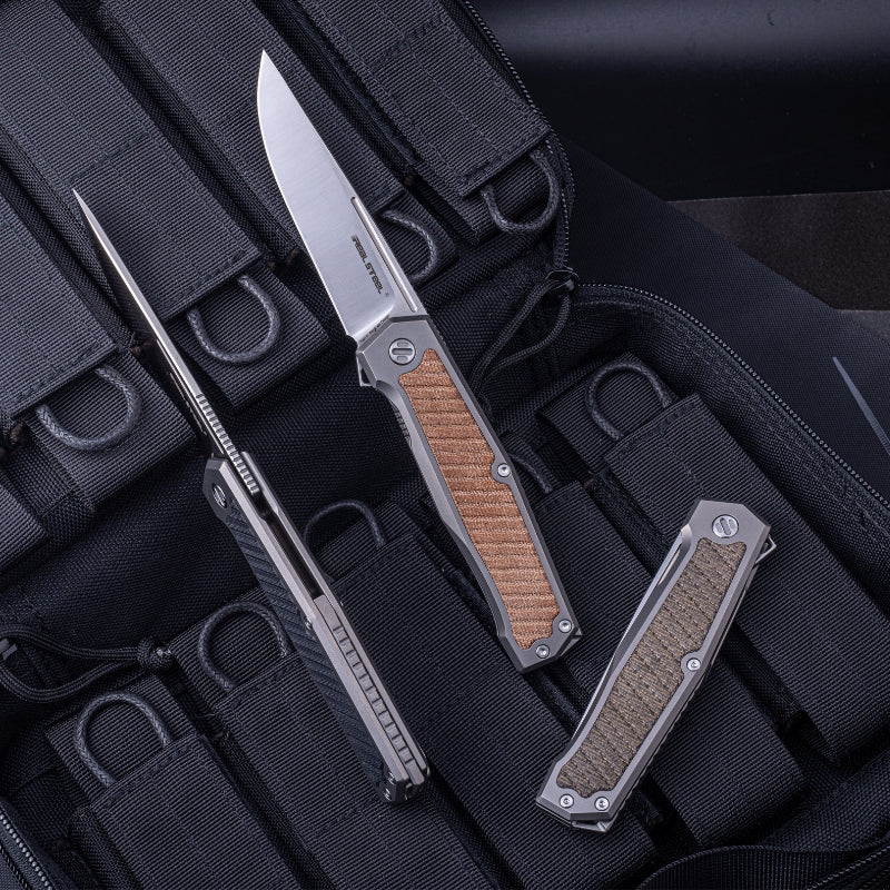 Real Steel Knives Rokot Premium Frame Lock Flipper Knife (3.7" S35VN Satin Drop Point Blade) Titanium TC-4 Handle with Green Micarta Inlays