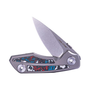Real Steel Delta 2600 Frame Lock Folding Knife  - 2.90" S35VN Stonewashed Drop Point Blade, Titanium Handles with Nebula FatCarbon Inlays