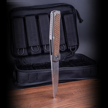 Real Steel Knives Rokot Premium Frame Lock Flipper Knife (3.7" S35VN Satin Drop Point Blade) Titanium TC-4 Handle with Natural Micarta Inlays