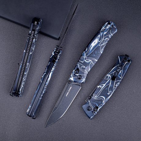 Real Steel Pathfinder FFG Folder EDC Crossbar Lock Folding Pocket Knife -3.74" Alleima 14C28N Blackwash Blade, Acrylic Handle