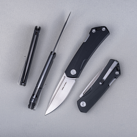 Real Steel LUNA Maius ECO EDC Backlock Pocket Folding Knife -3.03" Satin 10Cr15CoMov Blade, Black G10 Handle