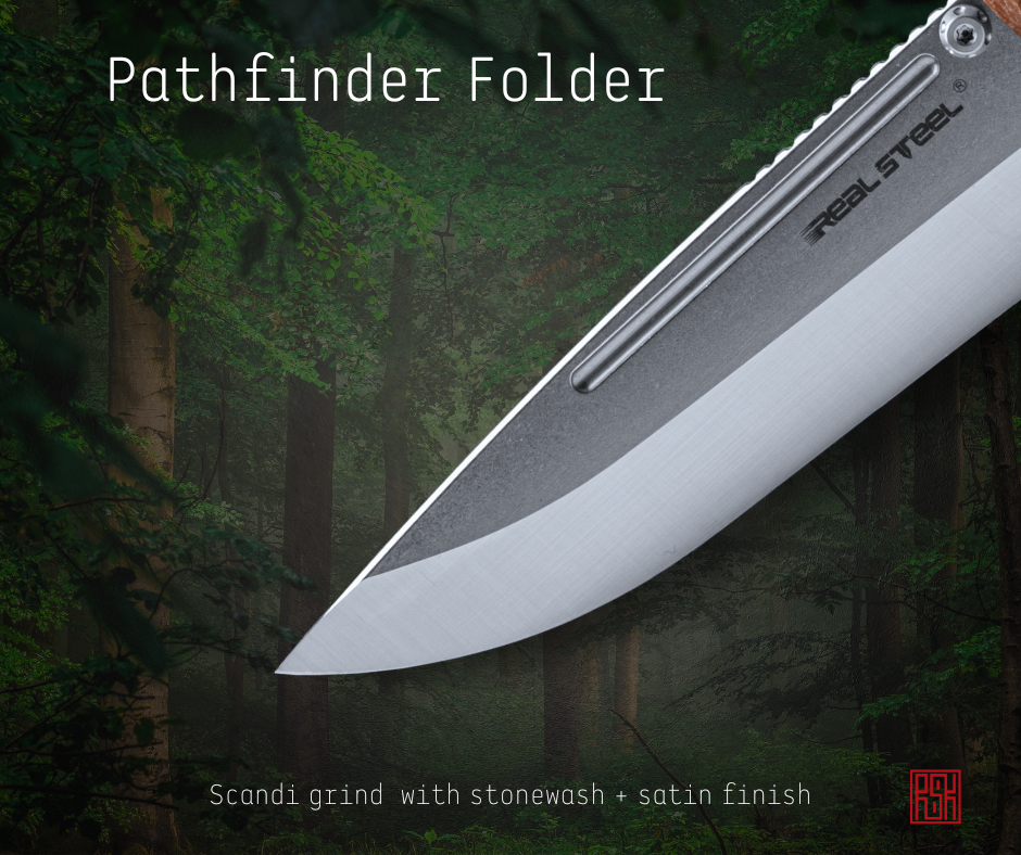 Real Steel Pathfinder Bushcraft Folder Crossbar Lock Folding Knife -3.54" Two-Tone Alleima 14C28N Drop Point Blade, Denim Micarta Handle