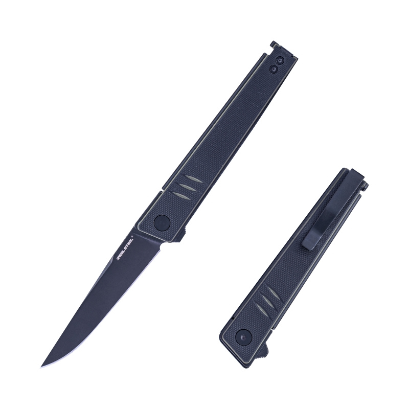 Real Steel Kikashi Flipper Knife 4.45'' Alleima 14C28N Stonewash ‎Blade,Liner Lock,Black/Green G10 Handle