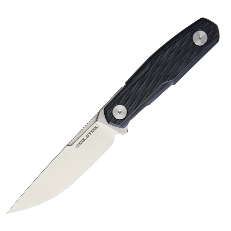 Real Steel Knives Bushcraft Zenith FFG Fixed Blade Knife 4.33" Alleima 14C28N Blade, Black G10 Handles, Kydex Sheath