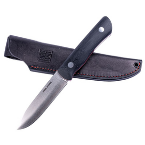 Real Steel Bushcraft III Fixed Knife -4.13" D2 Convex Grind and Black G10 Handle with Red G10 Liner
