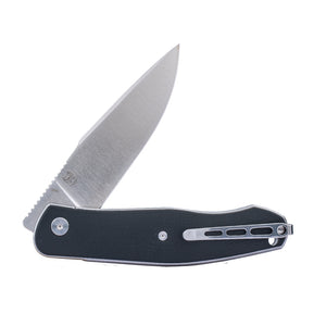 Real Steel Serenity Front Flipper / Liner Lock Folding Knife 3.43" N690 Satin Blade, Black G10 Handle