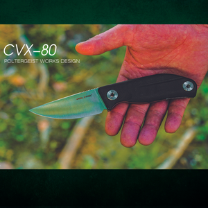 Real Steel Knives CVX-80 Bushcraft Fixed Blade Knife 3.03" N690 Satin Drop Point Blade, Black G10 Handles, Black Kydex Sheath