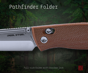 Real Steel Pathfinder Bushcraft Folder Crossbar Lock Folding Knife -3.54" Two-Tone Alleima 14C28N Drop Point Blade, Denim Micarta Handle