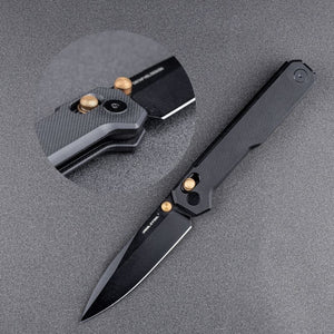 Real Steel Perix Crossbar Lock Folding Knife 3.39''Nitro-V Black PVD Coated Drop Point Blade, Black G10 Handle