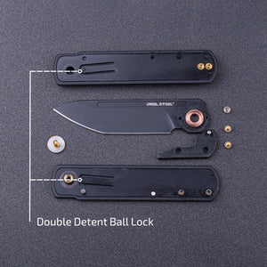 Real Steel G-Tanto EDC Double Detent Ball Lock Folding Knife-2.64" Nitro-V Blade and Black G10 , Designed by Ostap Hel